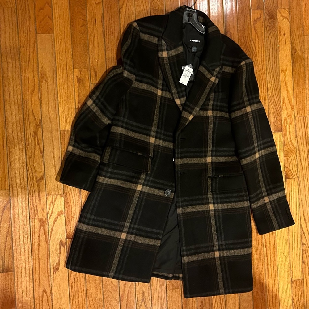 Express long plaid jacket sz L